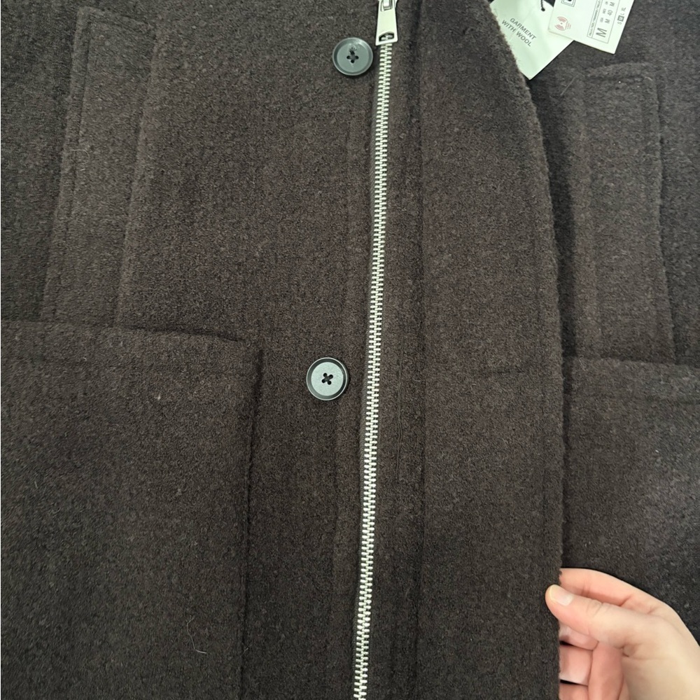 Zara Chocolate Brown Wool-Blend Puffer Coat - Picture 4 of 9